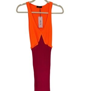Micas Orange and Pink Midi Dress